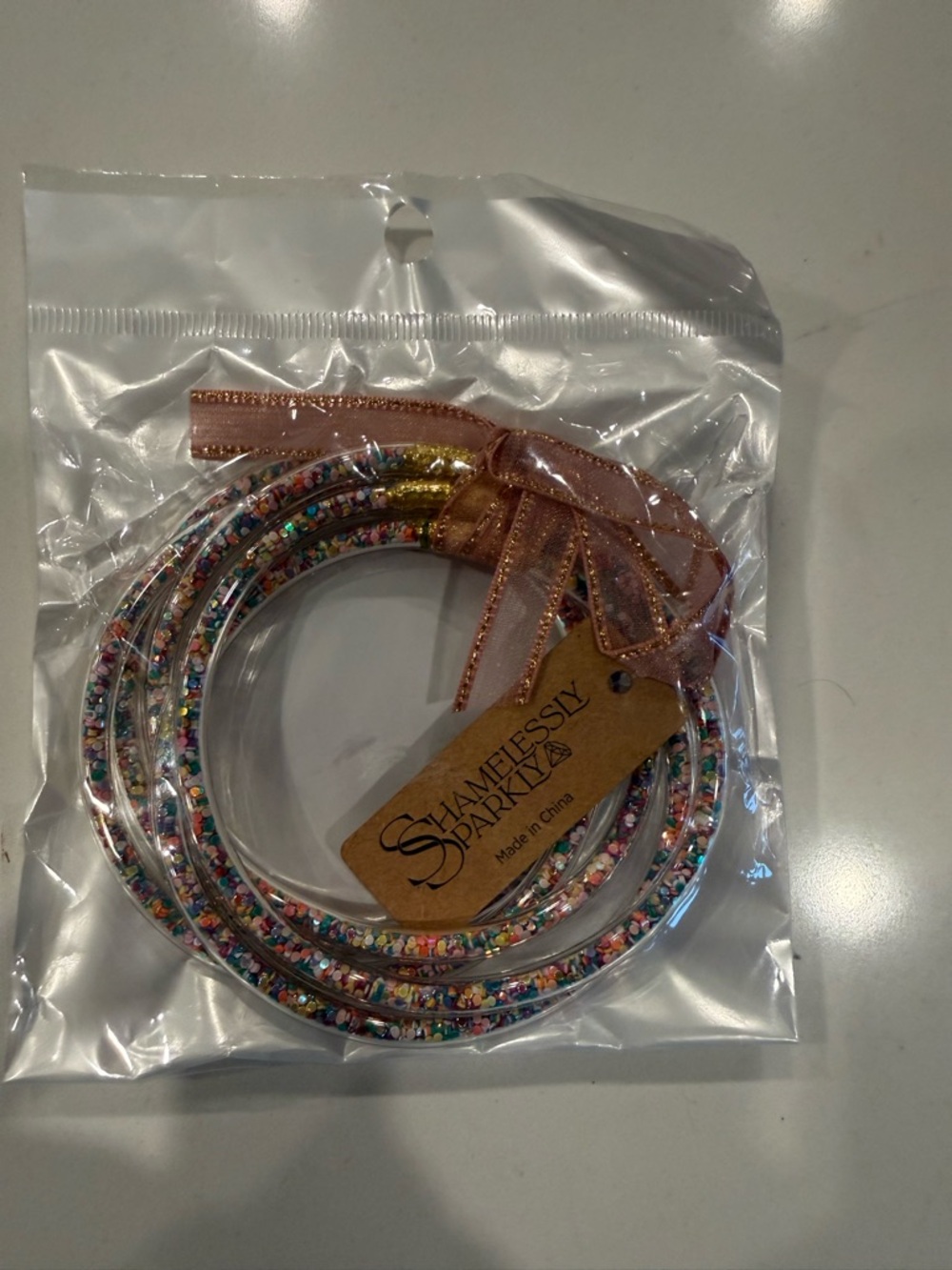 Multicolor Glitter Bangle Set - Pink Bow Accent